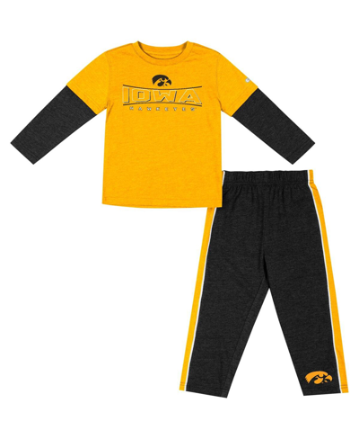 Colosseum Babies' Toddler Boys And Girls  Gold, Black Iowa Hawkeyes Long Sleeve T-shirt And Pants Set In Gold,black