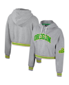 The Wild Collective Women's  Heather Gray Distressed Oregon Ducks Cropped Shimmer Pullover Hoodie In Heather Gray