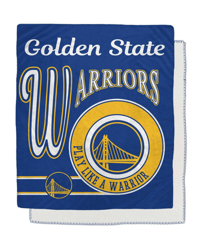Pegasus Home Fashions Golden State Warriors 50" X 60" Retro Emblem Flannel Fleece Sherpa Blanket In Blue