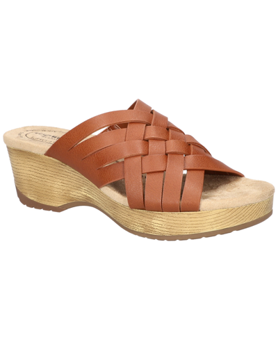 Easy Street Women's Rosanna Slip-on Slip Resistant Wedge Sandals In Cognac