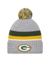New Era Heather Gray Green Bay Packers Cuffed Knit Hat With Pom In Heather Gray