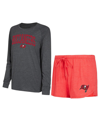 Concepts Sport Women's  Red, Black Tampa Bay Buccaneers Raglan Long Sleeve T-shirt And Shorts Lounge In Red,black