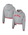The Wild Collective Heather Gray Wisconsin Badgers Cropped Shimmer Pullover Hoodie In Heather Gray