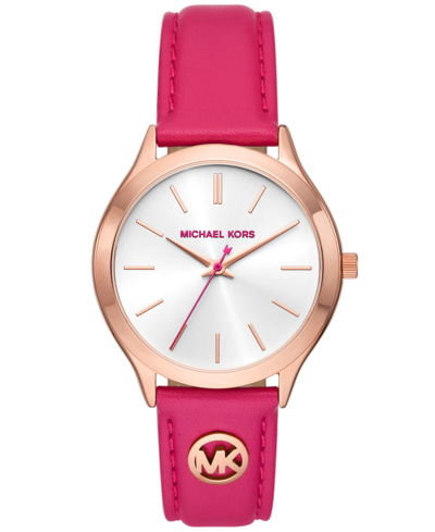 Michael Kors Women's Slim Runway Three-hand Deep Pink Leather Watch 38mm