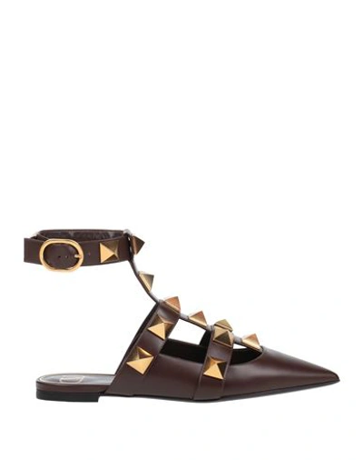 VALENTINO GARAVANI VALENTINO GARAVANI WOMAN BALLET FLATS DARK BROWN SIZE 10.5 SOFT LEATHER
