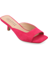 Journee Collection Womens Medium And Wide Width Larna Slip On Kitten Heel Open Toe Pumps In Fuchsia Faux Leather- Polyurethane,poly
