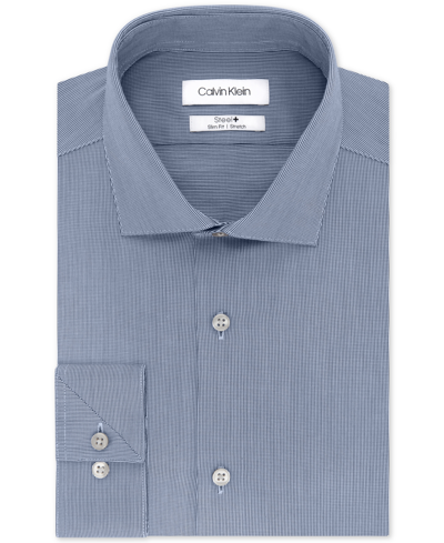 Calvin Klein Steel Men's Slim-fit Non-iron Stretch Performance Dress Shirt In Smokey Blue