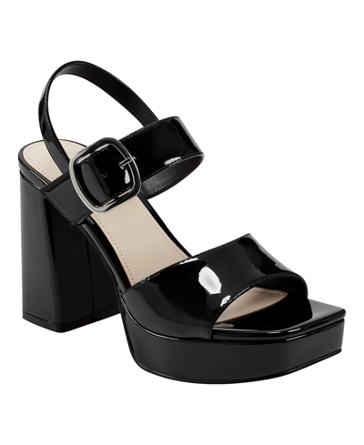 Marc Fisher Women's Graduate Block Heel Dress Sandals In Black Patent - Faux Patent Leather