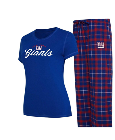 CONCEPTS SPORT WOMEN'S CONCEPTS SPORT ROYAL NEW YORK GIANTS PLUS SIZE BADGE T-SHIRT AND FLANNEL PANTS SLEEP SET