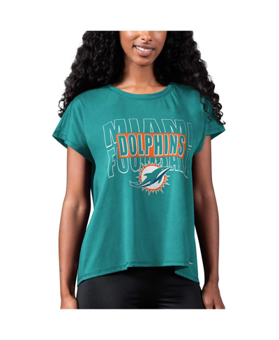Msx By Michael Strahan Women's  Aqua Miami Dolphins Abigail Back Slit T-shirt