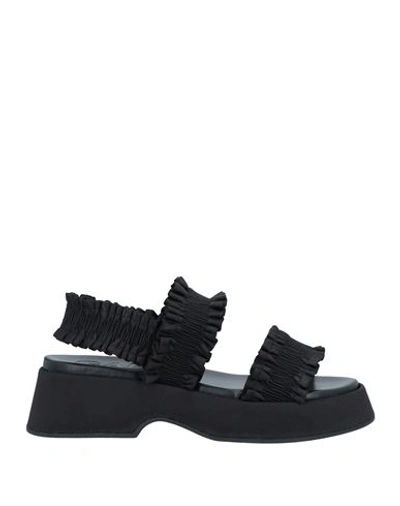 Ganni Woman Sandals Black Size 8 Textile Fibers, Leather