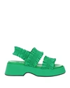 Ganni Smocked Slingback Flatform Sandals In Green