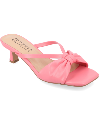 Journee Collection Women's Starling Kitten Heel Slip On Sandals In Pink Faux Leather- Polyurethane
