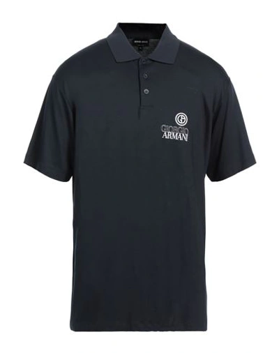 Giorgio Armani Man Polo Shirt Midnight Blue Size 42 Viscose, Elastane, Polyester In Blue