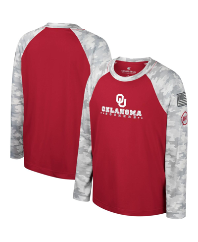 Colosseum Kids' Big Boys  Crimson, Camo Oklahoma Sooners Oht Military-inspired Appreciation Dark Star Ragla In Crimson,camo