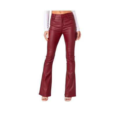 Edikted Luna Faux Leather Flare Pants In Burgundy