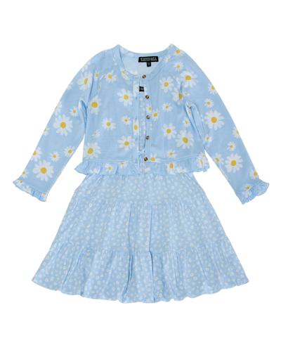 Trixxi Kids' Big Girls Cardigan Layered Dress And Scrunchies Set In Light Blue Floral