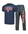 CONCEPTS SPORT MEN'S CONCEPTS SPORT CHARCOAL, NAVY MINNESOTA TWINS METER T-SHIRT AND PANTS SLEEP SET