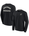 FANATICS SIGNATURE MEN'S AND WOMEN'S FANATICS SIGNATURE BLACK WISCONSIN BADGERS SUPER SOFT PULLOVER CREW SWEATSHIRT