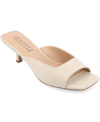 Journee Collection Womens Medium And Wide Width Larna Slip On Kitten Heel Open Toe Pumps In Bone Faux Leather- Polyurethane,polyest