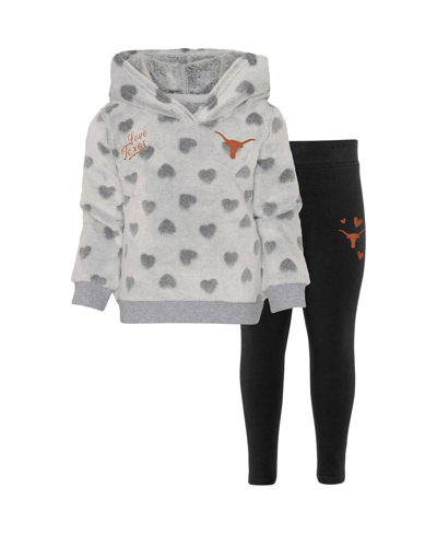 Outerstuff Babies' Girls Infant Gray, Black Texas Longhorns Heart To Heart Pullover Hoodie And Leggings Set In Gray,black