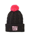 OUTERSTUFF YOUTH BOYS AND GIRLS BLACK NEW YORK GIANTS NEP YARN CUFFED KNIT HAT WITH POM