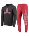 CONCEPTS SPORT MEN'S CONCEPTS SPORT CARDINAL, HEATHER CHARCOAL STANFORD CARDINAL METER LONG SLEEVE HOODIE T-SHIRT A