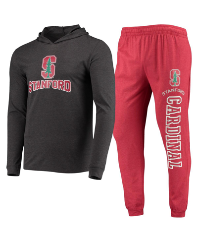 Concepts Sport Cardinal/heather Charcoal Stanford Cardinal Meter Long Sleeve Hoodie T-shirt & Jogger In Cardinal,heather Charcoal