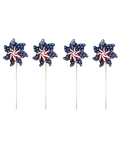 Glitzhome 43.25" H Set Of 4 Patriotic, Americana Plastic Windmills In Multi