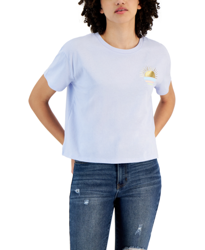 Grayson Threads, The Label Juniors' Crewneck Short-sleeve Landscape Graphic T-shirt In Sky Blue