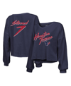 Majestic Threads C.j. Stroud Navy Houston Texans Name & Number Script Off-shoulder Cropped Long Slee In Navy
