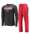 Concepts Sport Red/heathered Charcoal Miami University Redhawks Meter Long Sleeve T-shirt & Pants Sl In Red,heathered Charcoal