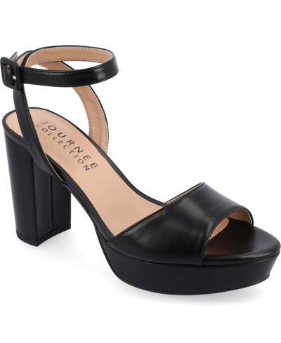 Journee Collection Women's Nairri Platform Block Heel Dress Sandals In Black Polyurethane Faux Leather- Polyure