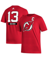 ADIDAS ORIGINALS MEN'S ADIDAS NICO HISCHIER RED NEW JERSEY DEVILS FRESH NAME AND NUMBER T-SHIRT