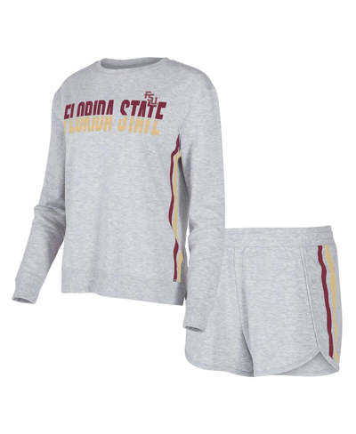 Concepts Sport Women's  Gray Florida State Seminoles Cedar Tri-blend Long Sleeve T-shirt And Shorts S