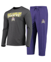 Concepts Sport Men's  Purple, Heathered Charcoal Distressed Ecu Pirates Meter Long Sleeve T-shirt And In Purple,heathered Charcoal