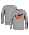 OUTERSTUFF BIG BOYS HEATHER GRAY CLEMSON TIGERS 2-HIT FOR MY TEAM LONG SLEEVE T-SHIRT