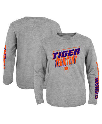 OUTERSTUFF BIG BOYS HEATHER GRAY CLEMSON TIGERS 2-HIT FOR MY TEAM LONG SLEEVE T-SHIRT
