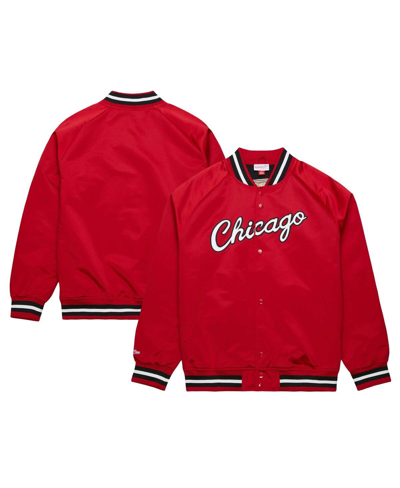 Mitchell & Ness Men's  Red Chicago Bulls Hardwood Classics Throwback Wordmark Raglan Full-snap Jacket