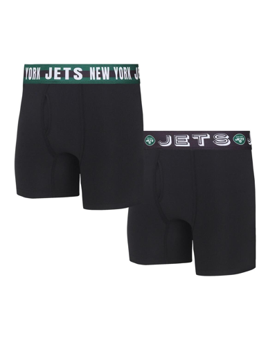 Concepts Sport Men's  New York Jets Gauge Knit Boxer Brief Two-pack In Black
