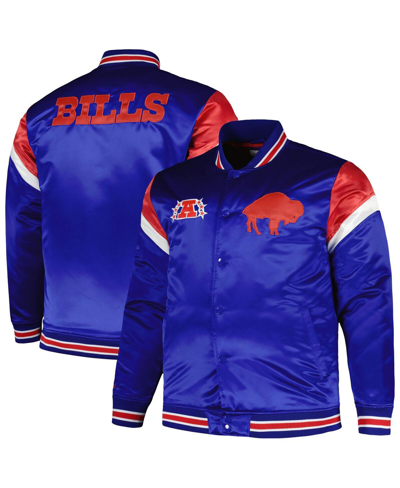 MITCHELL & NESS MEN'S MITCHELL & NESS ROYAL DISTRESSED BUFFALO BILLS BIG AND TALL SATIN FULL-SNAP JACKET