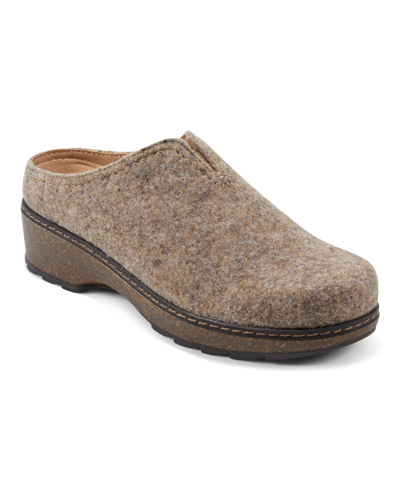 Earth Women's Kolia Round Toe Slip-on Casual Heeled Mules In Light Brown- Textile