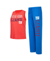 Concepts Sport Women's  Royal, Red Distressed New York Giants Muscle Tank Top And Pants Lounge Set In Royal,red