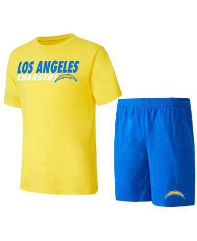Concepts Sport Men's  Powder Blue, Gold Los Angeles Chargers Meter T-shirt And Shorts Sleep Set In Powder Blue,gold