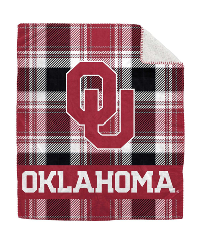 Pegasus Home Fashions Oklahoma Sooners 50" X 60" Plaid Flannel Sherpa Plush Blanket In Multi