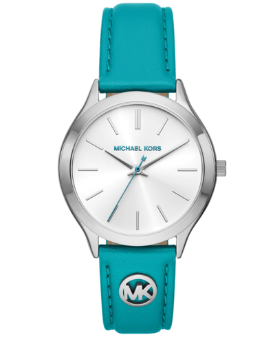 Michael Kors Women's Slim Runway Three-hand Santorini Blue Leather Watch 38mm