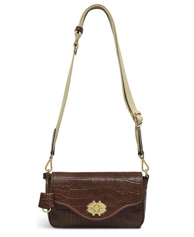 Radley London Heirloom Place Faux Croc Medium Leather Flapover Crossbody Bag In Walnut