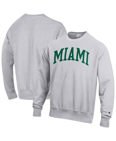 Champion Men's  Heathered Gray Miami Hurricanes Arch Reverse Weave Pullover Sweatshirt