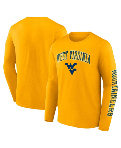 Fanatics Men's  Gold West Virginia Mountaineers Distressed Arch Over Logo Long Sleeve T-shirt