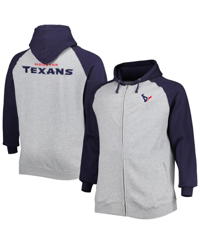 Fanatics Men's Heather Gray Houston Texans Big And Tall Fleece Raglan Full-zip Hoodie Jacket